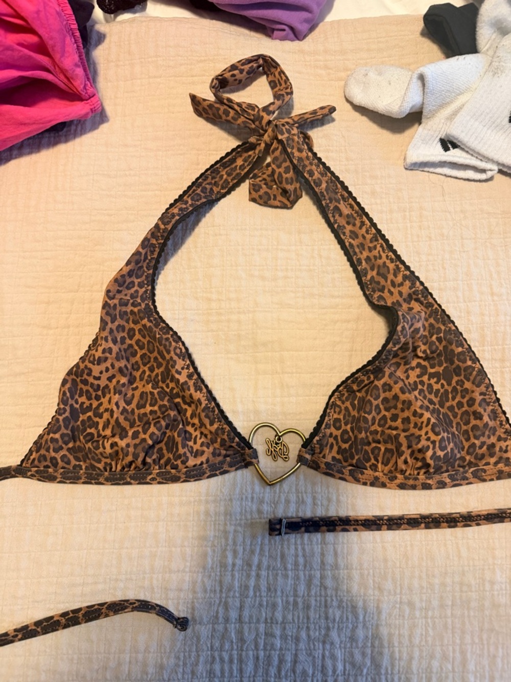 Frankie's Bikinis Black & Leopard Triangle Bikini Top